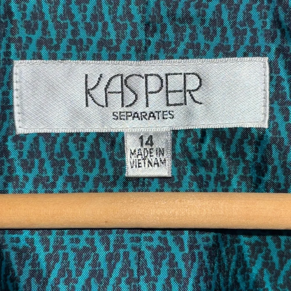 NWT Kasper‎ Womens Sz 14 Teal Peacock Lined Button Blazer Jacket Career Suit $99 - Picture 9 of 13